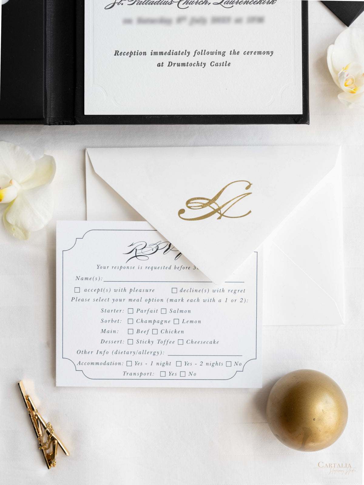 Black Hardcover Booklet Suite with Embossed Monogram & Letterpress | Bespoke Commission L&A
