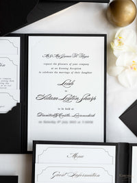 Black Hardcover Booklet Suite with Embossed Monogram & Letterpress | Bespoke Commission L&A