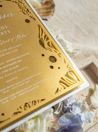 DWP Congress Gala Dinner Stationery with Gold Mirror and Coral Reef Cutouts | Rhodes, Greece