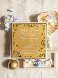 DWP Congress Gala Dinner Stationery with Gold Mirror and Coral Reef Cutouts | Rhodes, Greece