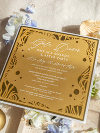 DWP Congress Gala Dinner Stationery with Gold Mirror and Coral Reef Cutouts | Rhodes, Greece