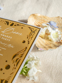 DWP Congress Gala Dinner Stationery with Gold Mirror and Coral Reef Cutouts | Rhodes, Greece