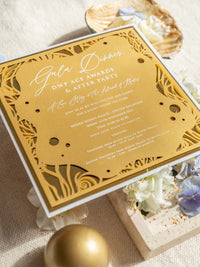 DWP Congress Gala Dinner Stationery with Gold Mirror and Coral Reef Cutouts | Rhodes, Greece