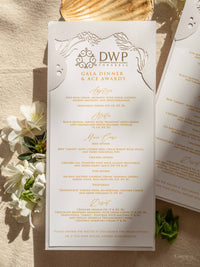 DWP Congress Menu with Gold Foil, Laser Cut Coral Reef | Rhodes Island, Greece