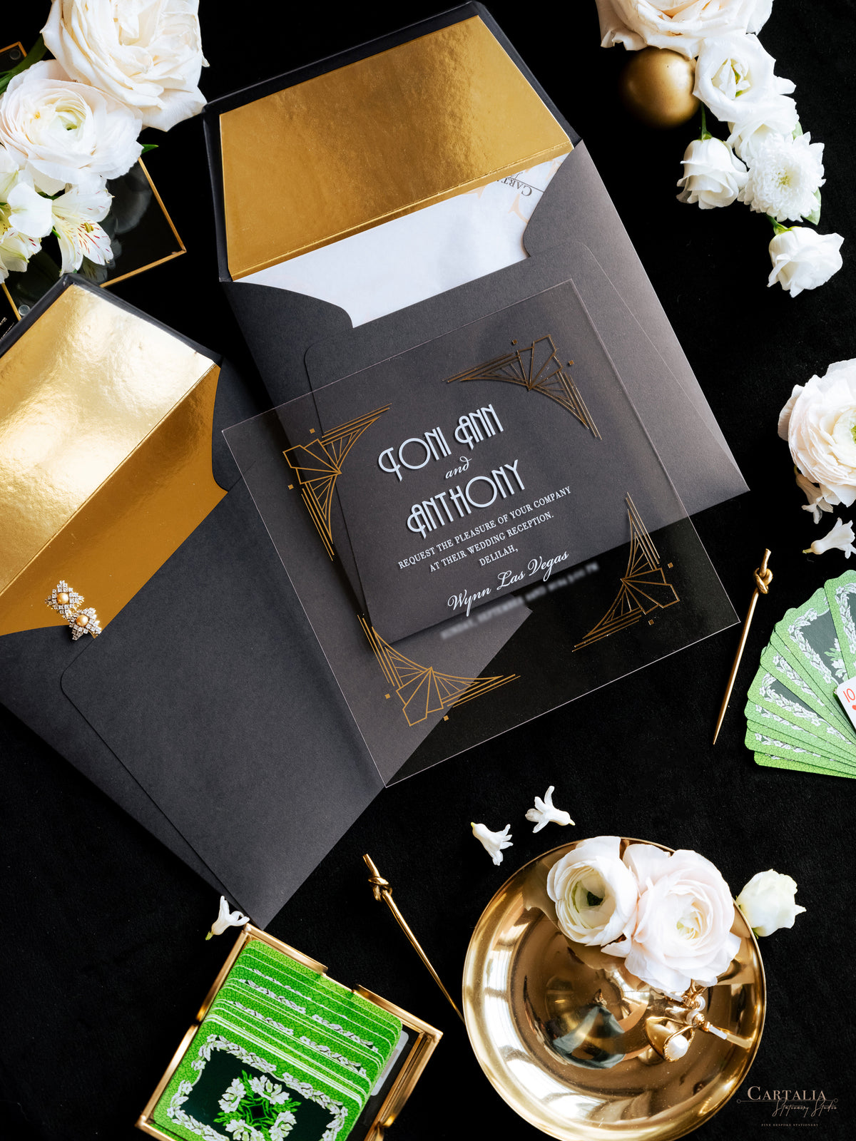 Caja a medida Art Deco Couture: Diseño personalizado 3D en negro y dorado | Comisión A&L a medida