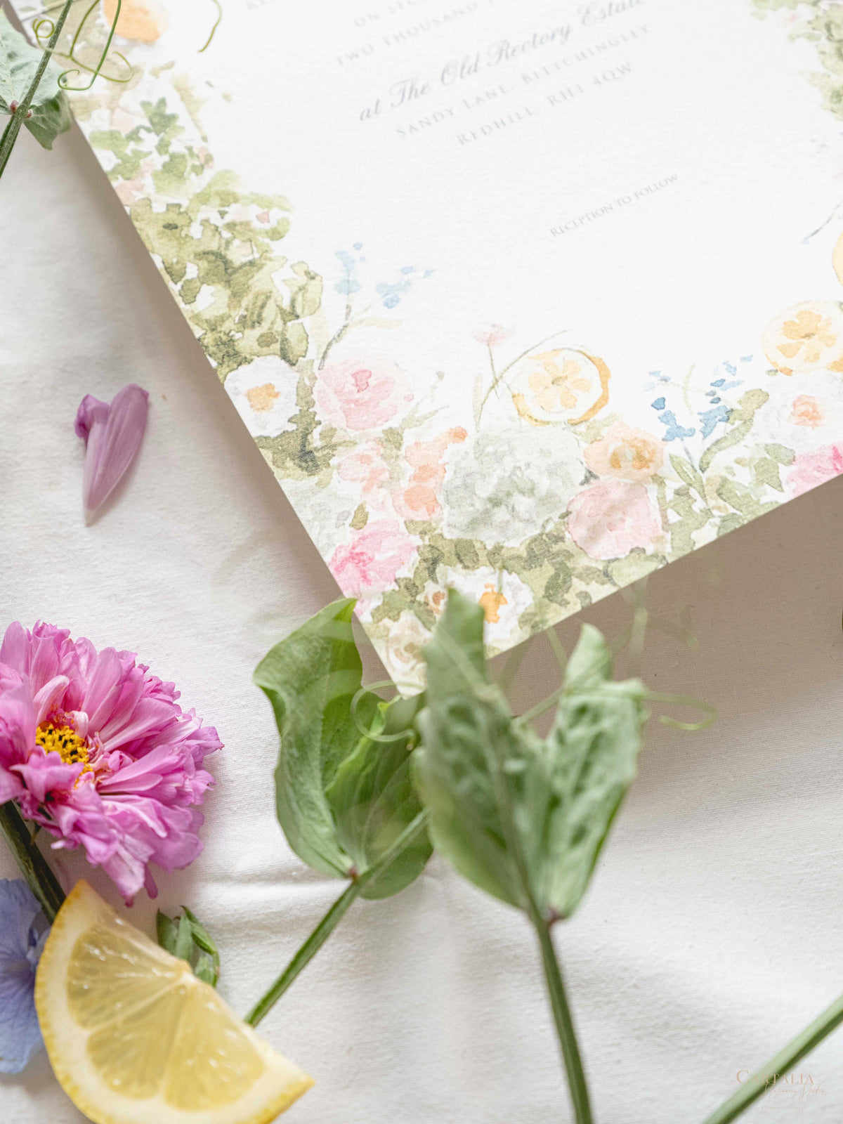 Bespoke Book Boxed Style Luxury Hand Made Pocket | Watercolor Floral Lemon Motifs | The Old Rectory Estate, Bletchingley