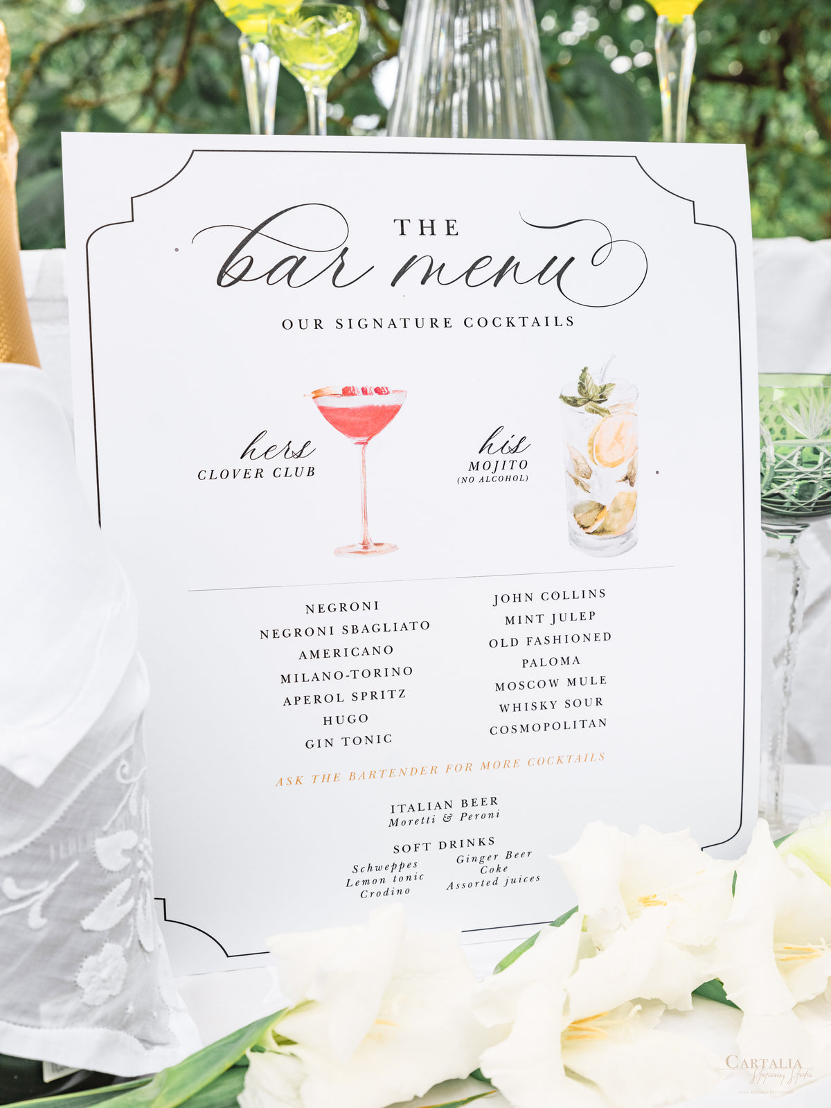 Bespoke Bar Menu with Gold Monogram | Lake Como Wedding Villa Balbiano