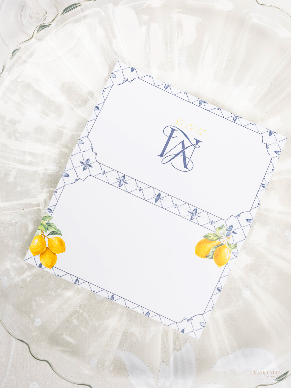 Lemons and Sicilian Tiles Place Card | Bespoke Commission L&M