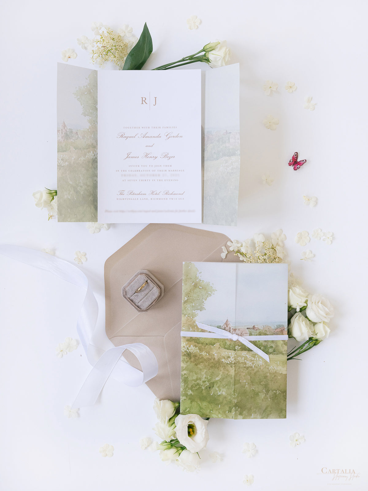 Vellum Watercolour Wedding Invitation | Petersham Hotel | Bespoke Commission R&J