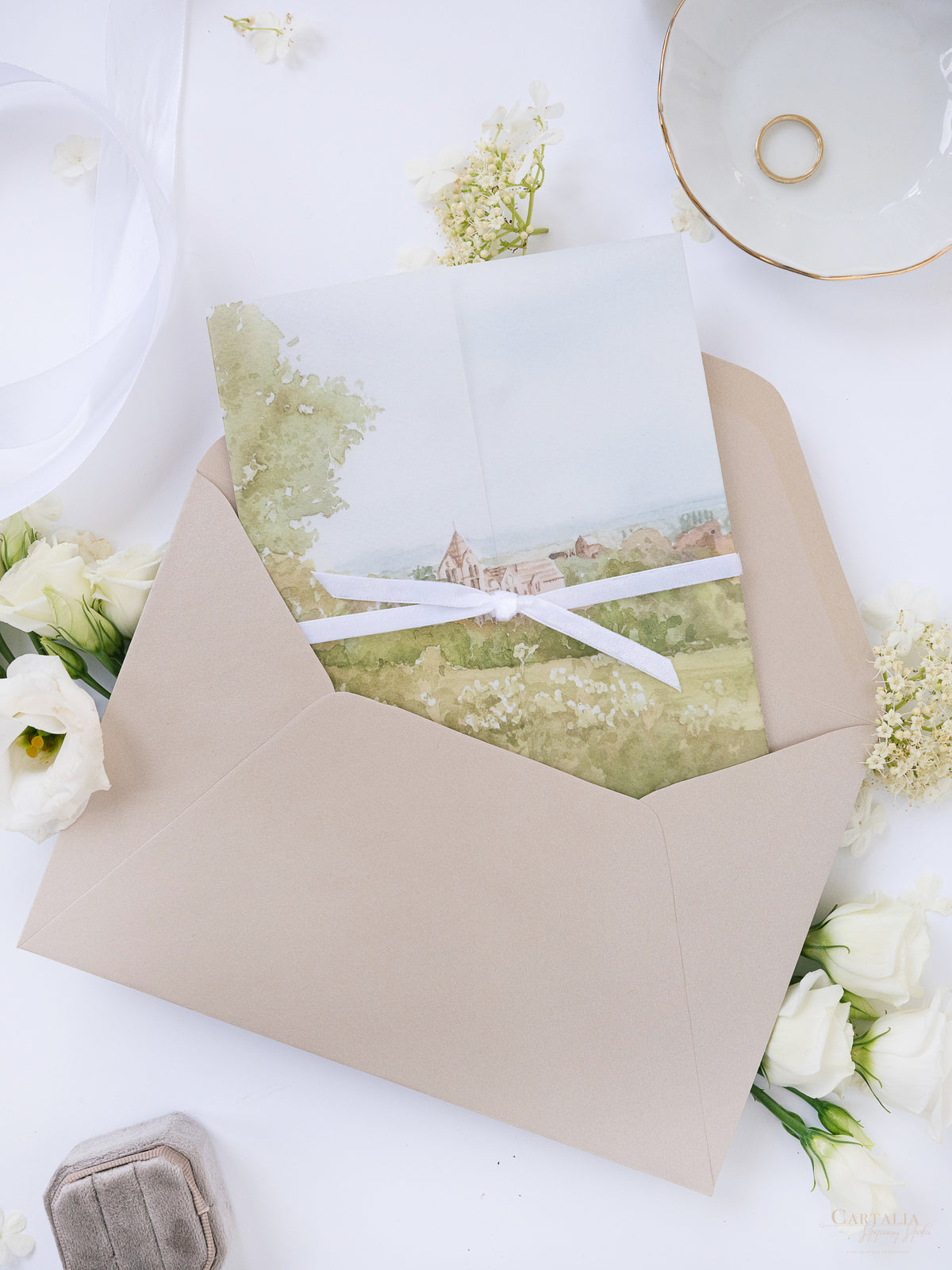 Vellum Watercolour Wedding Invitation | Petersham Hotel | Bespoke Commission R&J