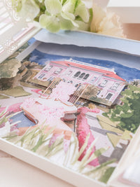 Invito con scatola 3D Couture su misura con cancello tagliato al laser | Sede di Villa Ephrussi | Commissione su misura M&J