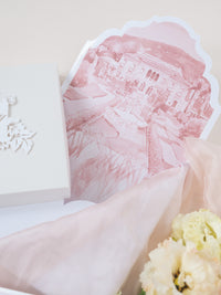 Invito con scatola 3D Couture su misura con cancello tagliato al laser | Sede di Villa Ephrussi | Commissione su misura M&J