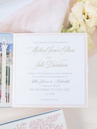 Invito con scatola 3D Couture su misura con cancello tagliato al laser | Sede di Villa Ephrussi | Commissione su misura M&J