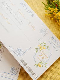 Italian Navy Leather Passport Invitation with Lemons | Amalfi Coast