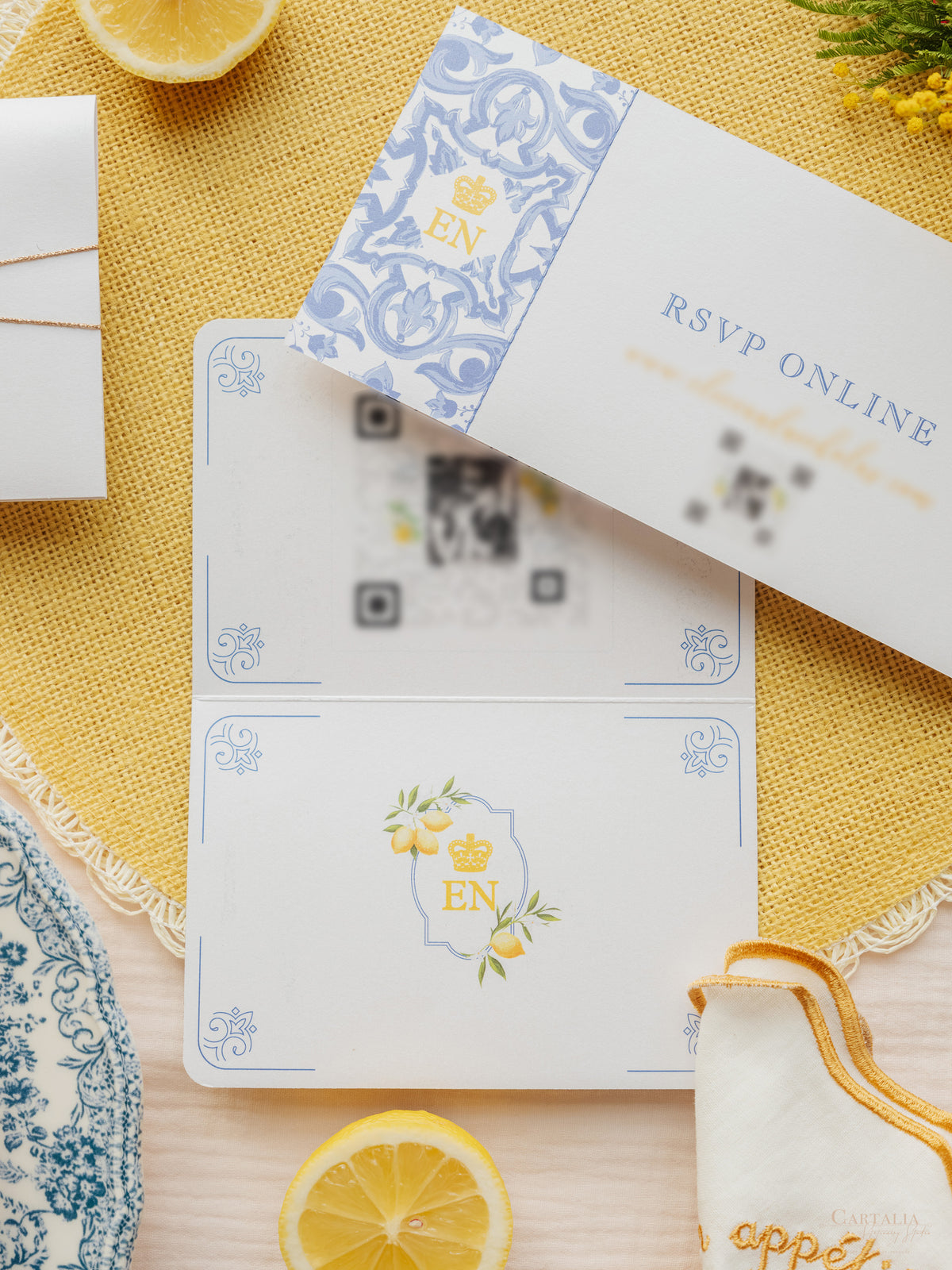 Italian Navy Leather Passport Invitation with Lemons | Amalfi Coast