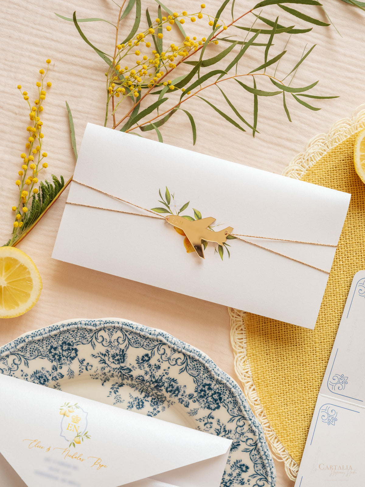 Italian Navy Leather Passport Invitation with Lemons | Amalfi Coast