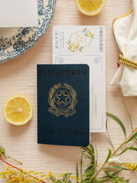 Italian Navy Leather Passport Invitation with Lemons | Amalfi Coast