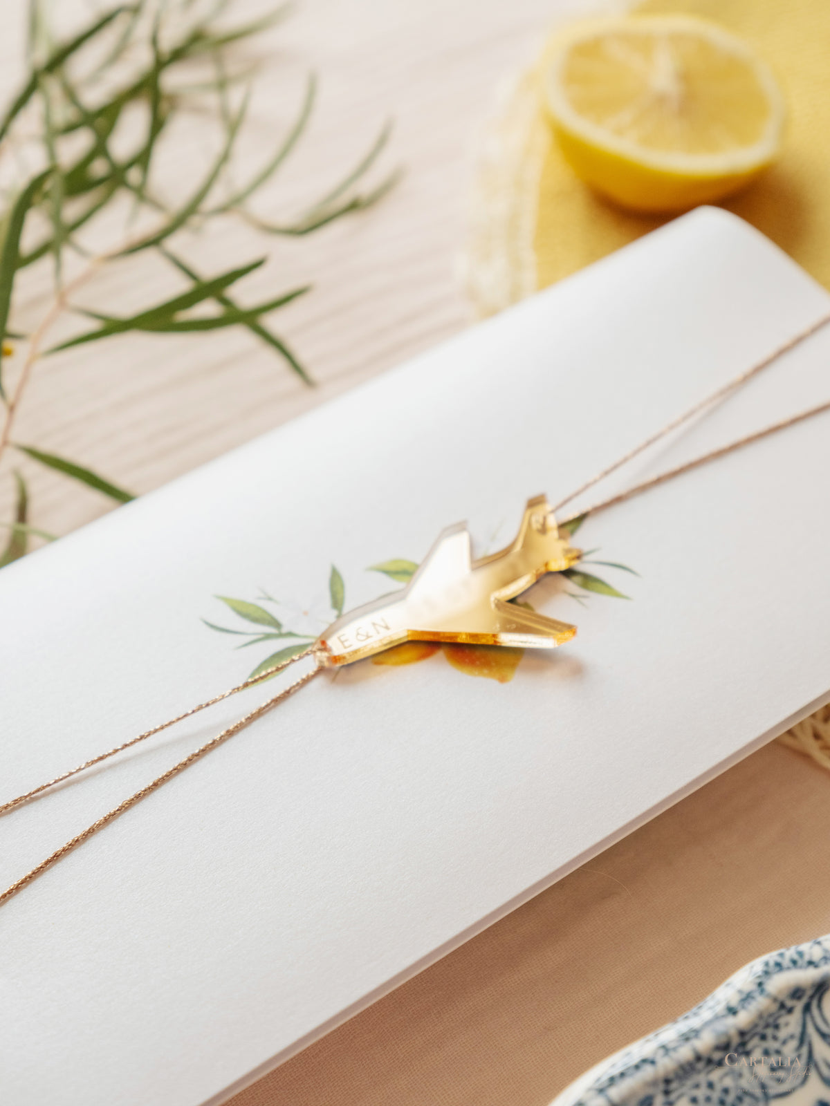Italian Navy Leather Passport Invitation with Lemons | Amalfi Coast