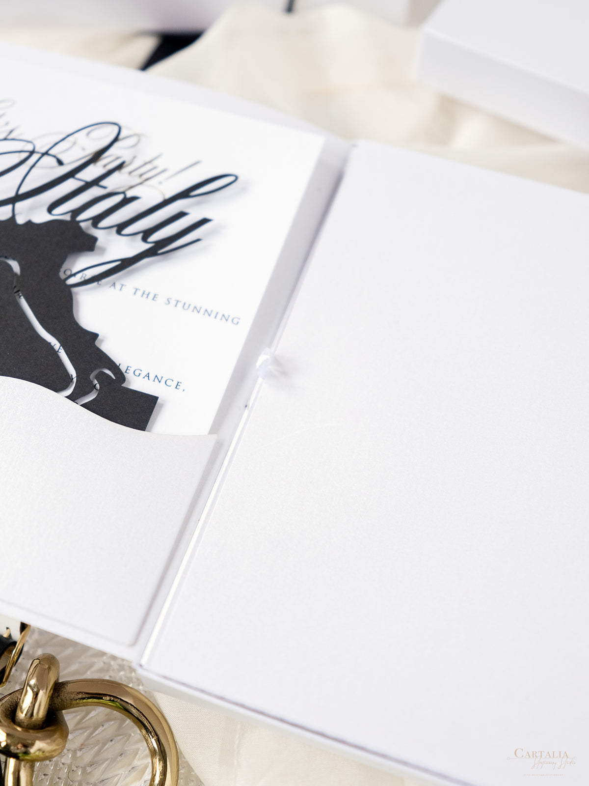 3D Boxed Venue Pocket Invitation with Laser Cut Gate & Vegan Leather Tag | Villa Balbiano, Lake Como | Bespoke