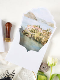 3D Boxed Venue Pocket Invitation with Laser Cut Gate & Vegan Leather Tag | Villa Balbiano, Lake Como | Bespoke