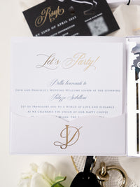 3D Boxed Venue Pocket Invitation with Laser Cut Gate & Vegan Leather Tag | Villa Balbiano, Lake Como | Bespoke