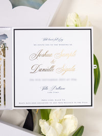 3D Boxed Venue Pocket Invitation with Laser Cut Gate & Vegan Leather Tag | Villa Balbiano, Lake Como | Bespoke