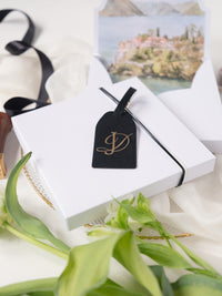 3D Boxed Venue Pocket Invitation with Laser Cut Gate & Vegan Leather Tag | Villa Balbiano, Lake Como | Bespoke