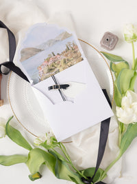 3D Boxed Venue Pocket Invitation with Laser Cut Gate & Vegan Leather Tag | Villa Balbiano, Lake Como | Bespoke