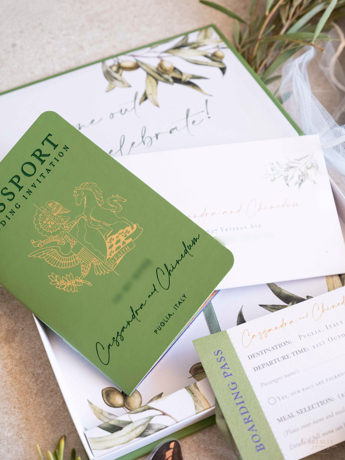 Luxury Wedding Box with Passport in Vegan Leather & Venue | Puglia, Italy| Bespoke C&C