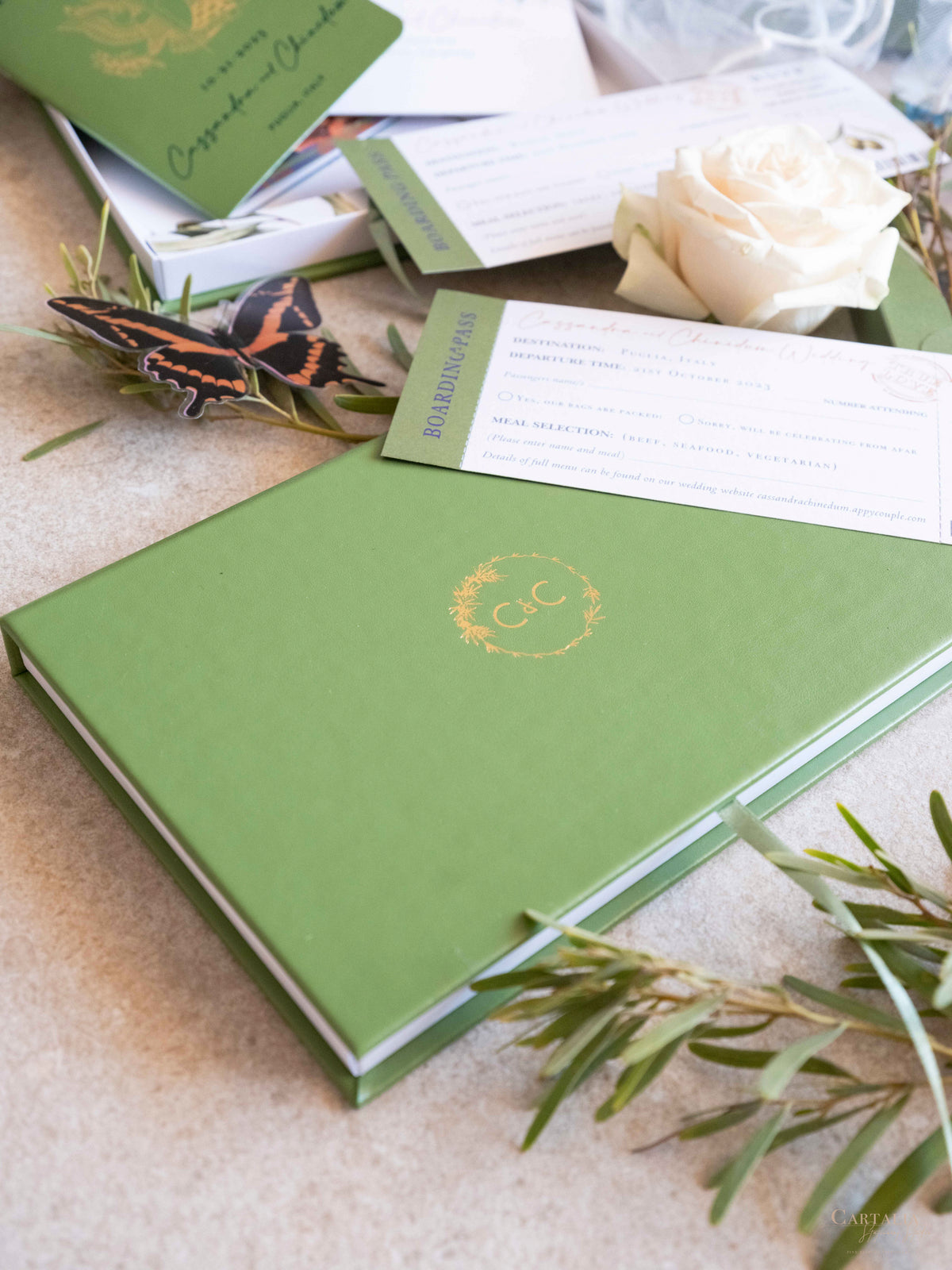 Luxury Wedding Box with Passport in Vegan Leather & Venue | Puglia, Italy| Bespoke C&C