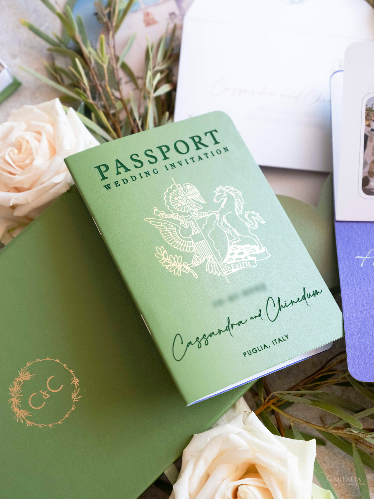 Luxury Wedding Box with Passport in Vegan Leather & Venue | Puglia, Italy| Bespoke C&C