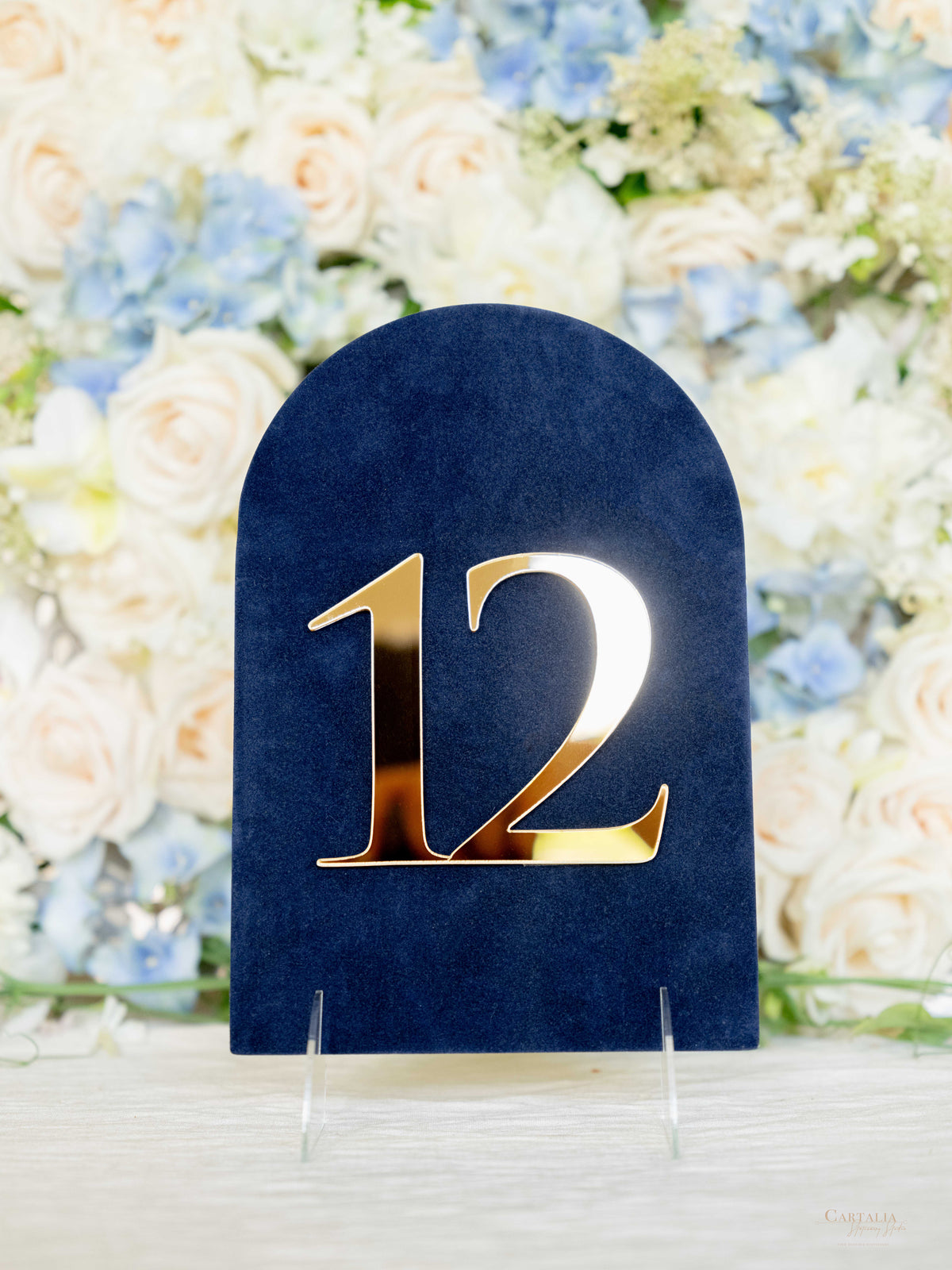 Bespoke Velvet Table Number | Monogram 3D Gold Plexi