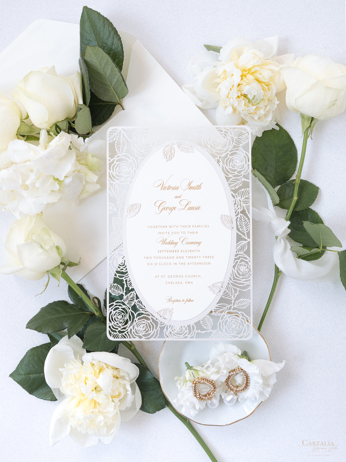 Romantic Roses Mirror Laser Cut Wedding Day Invitation