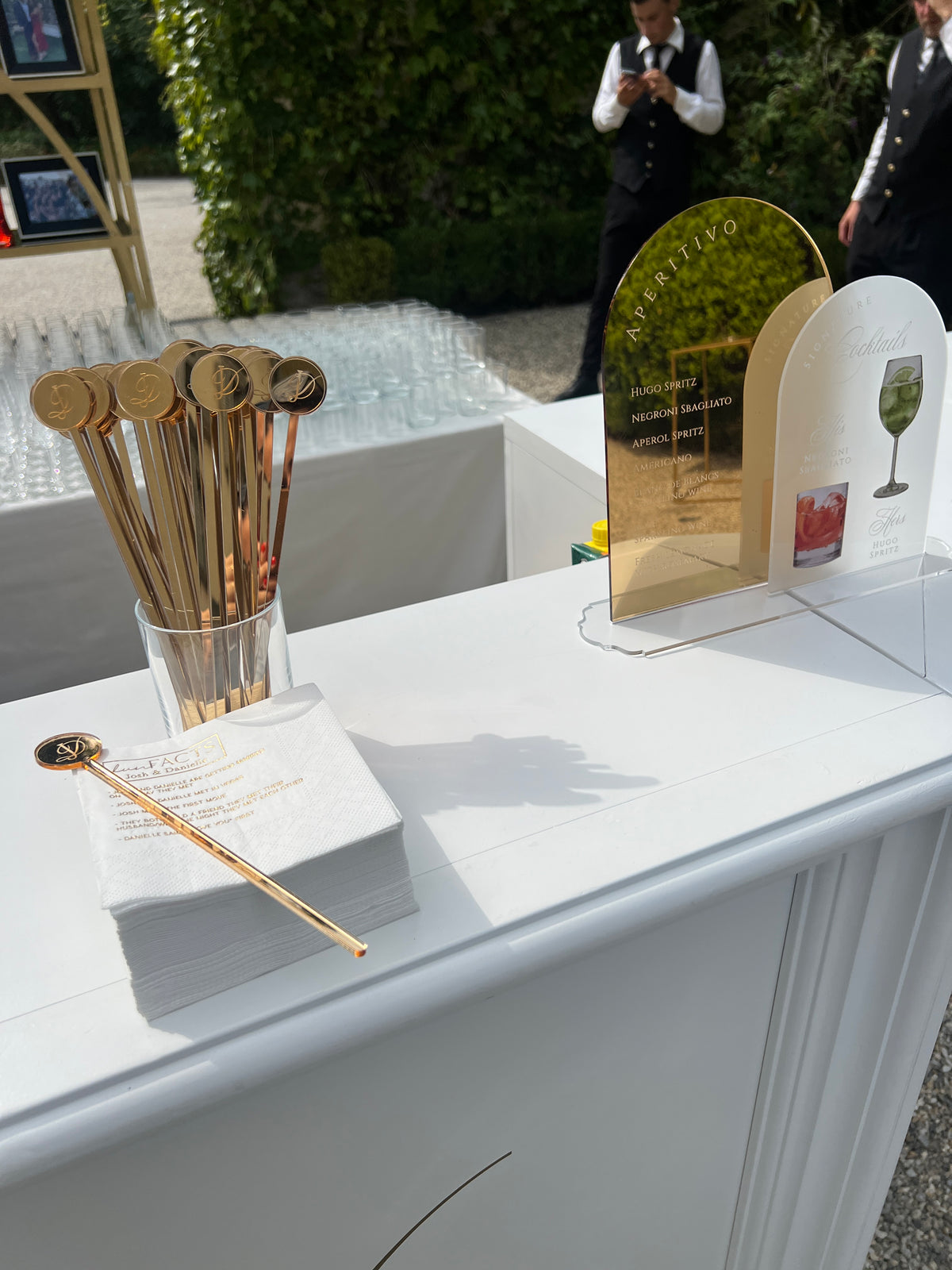 Bespoke Bar Menu with Gold Monogram | Lake Como Wedding Villa Balbiano