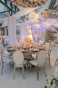 Plate Silver Mirror Menu with Laser-Cut Roses, Florals, and Butterfly | Villa Balbiano, Lake Como Wedding