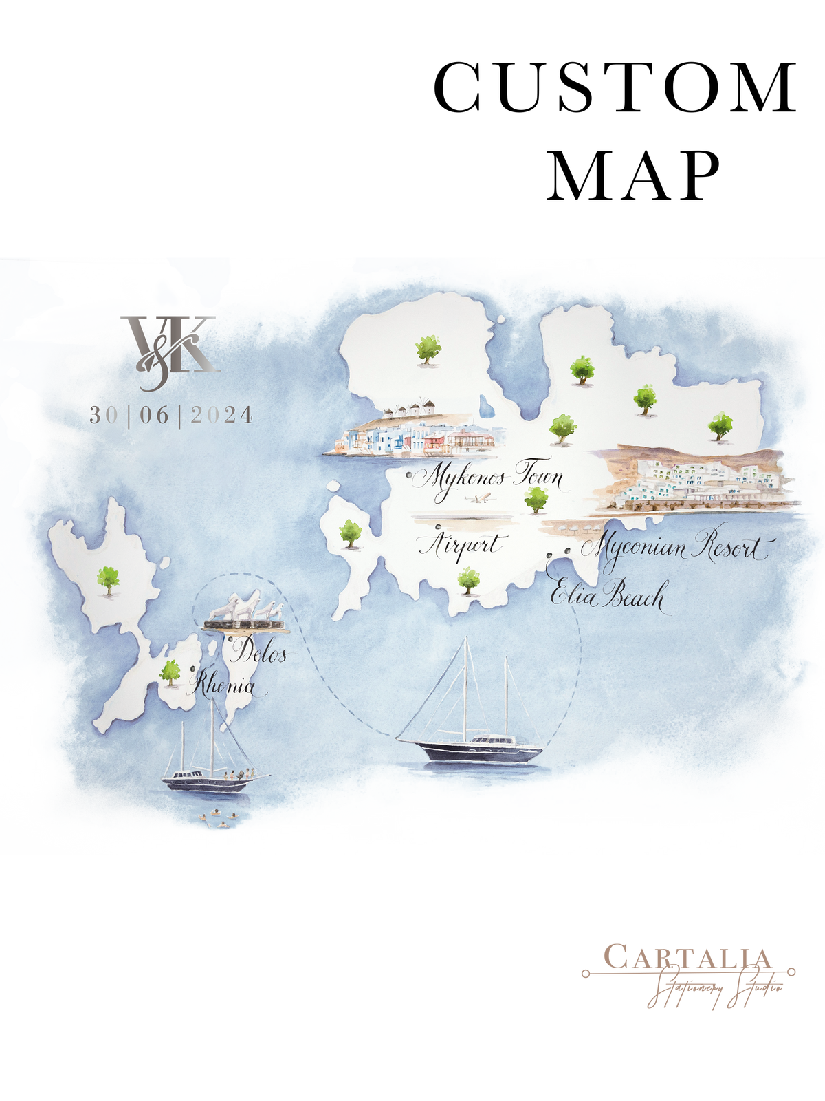 MAP | Bespoke Artist Commission:  Lake Como Map by Watercolor Illustrations | Locations : Grand Hotel Tremezzo Villa Del Balbianello Villa Balbiano Villa D'este