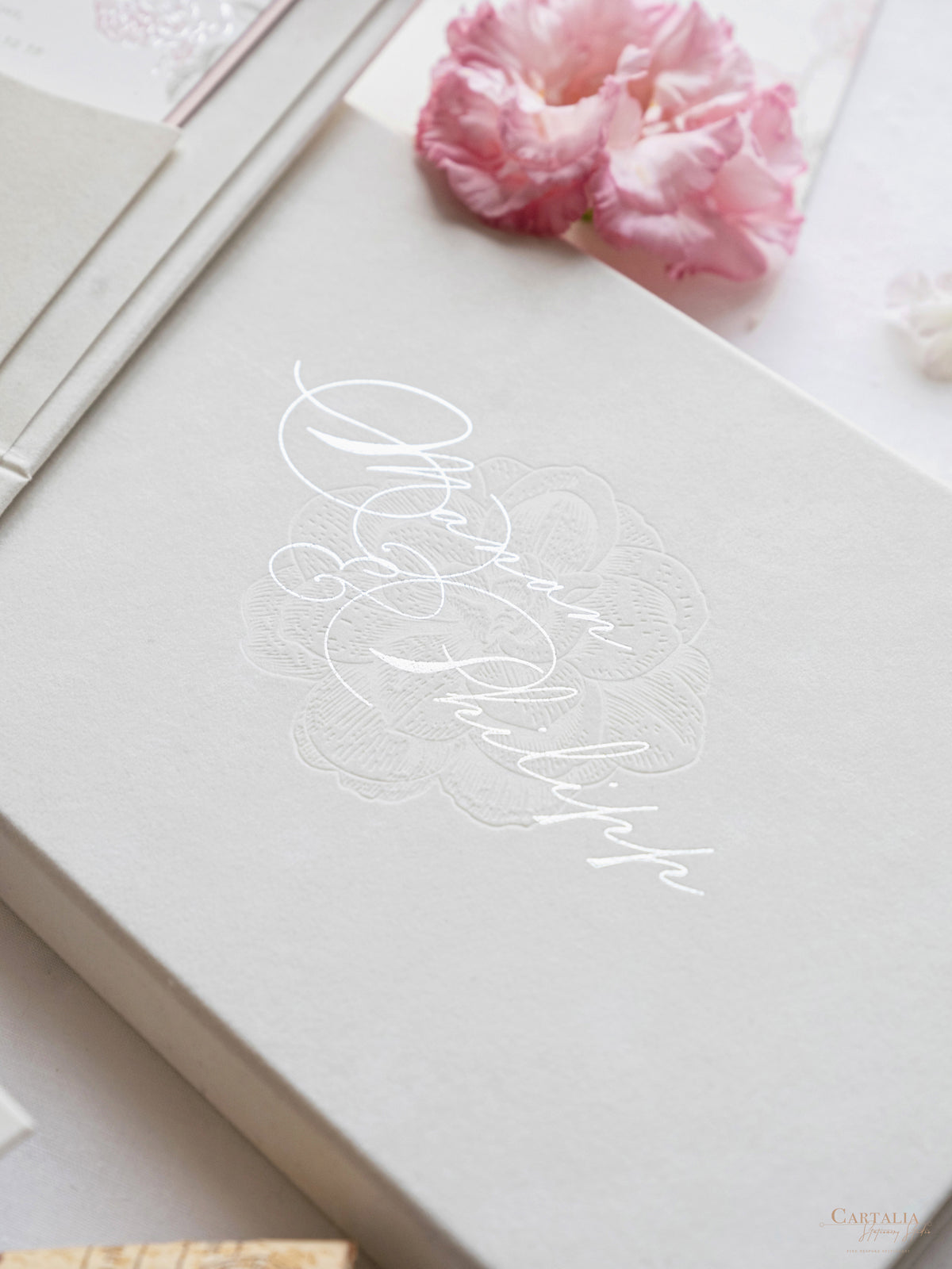 Luxury Velvet Hard Back Box Ivory Invitation | Bespoke Commission M&P