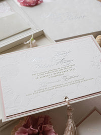 Luxury Velvet Hard Back Box Ivory Invitation | Bespoke Commission M&P