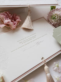 Luxury Velvet Hard Back Box Ivory Invitation | Bespoke Commission M&P