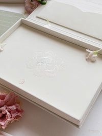 Luxury Velvet Hard Back Box Ivory Invitation | Bespoke Commission M&P