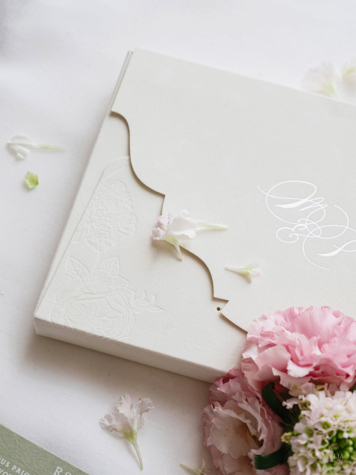 Luxury Velvet Hard Back Box Ivory Invitation | Bespoke Commission M&P