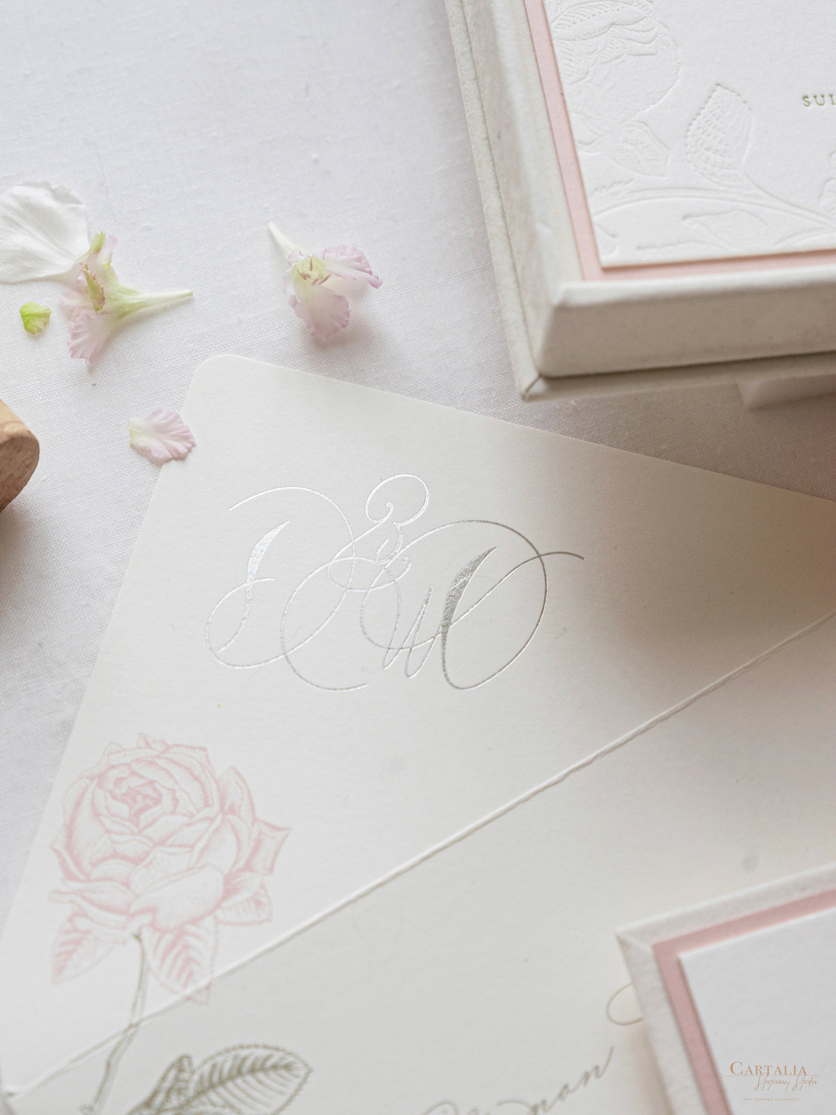 Luxury Velvet Hard Back Box Ivory Invitation | Bespoke Commission M&P