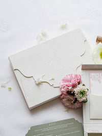Luxury Velvet Hard Back Box Ivory Invitation | Bespoke Commission M&P