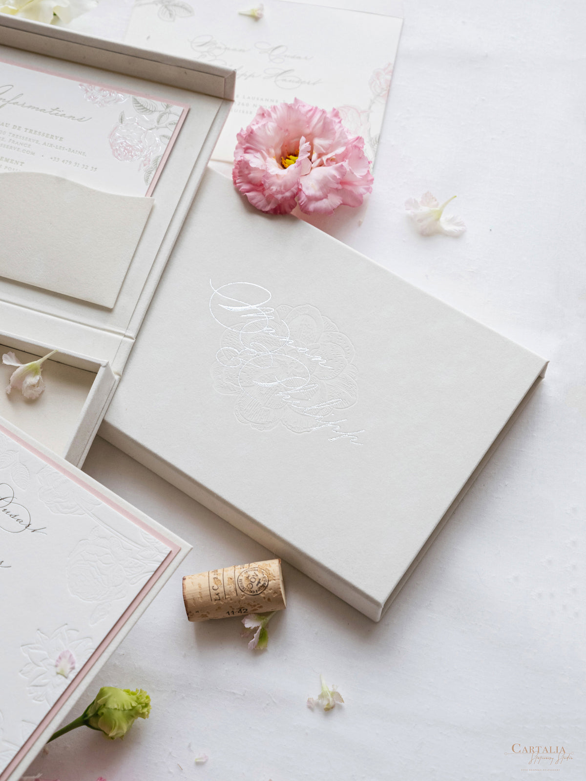 Luxury Velvet Hard Back Box Ivory Invitation | Bespoke Commission M&P
