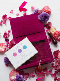 Luxury Velvet Box with Acrylic Invitation & Tassel – Fuchsia Pink | Custom Wedding Invitation Suite