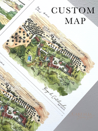 MAP | Bespoke Artist Commission:  Lake Como Map by Watercolor Illustrations | Locations : Grand Hotel Tremezzo Villa Del Balbianello Villa Balbiano Villa D'este