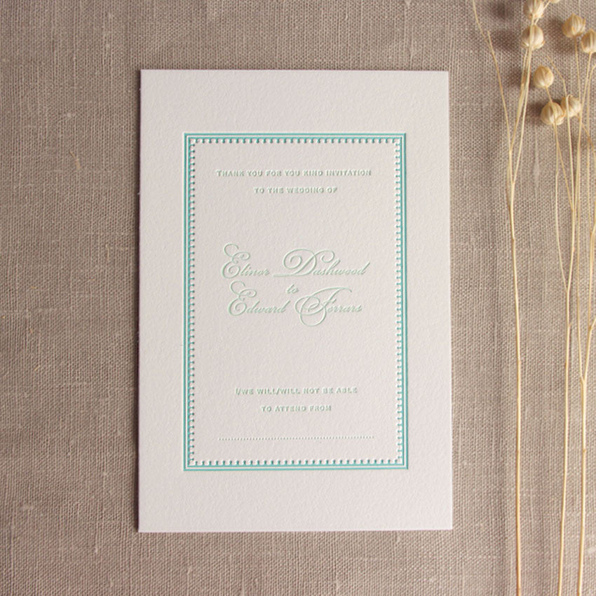 Carte de réponse de mariage typographique à la menthe, RSVP