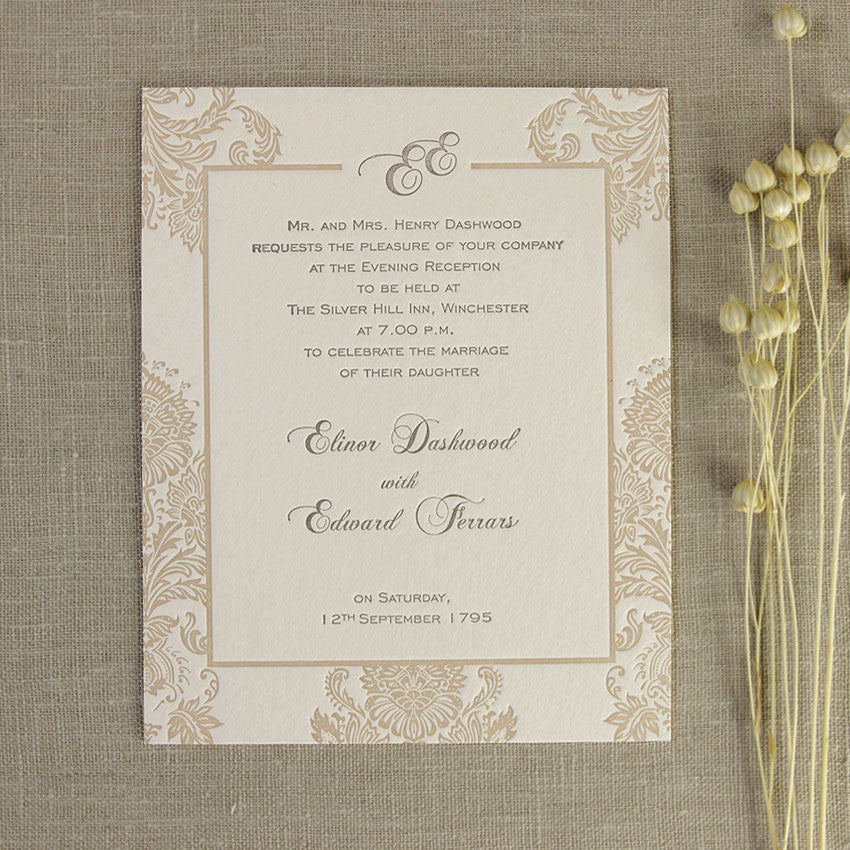 Invitación de noche damasco en relieve