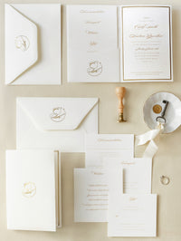 Luxury Classic Pocket fold with 4 inserts Wedding Invitation Suite with Gold Foil