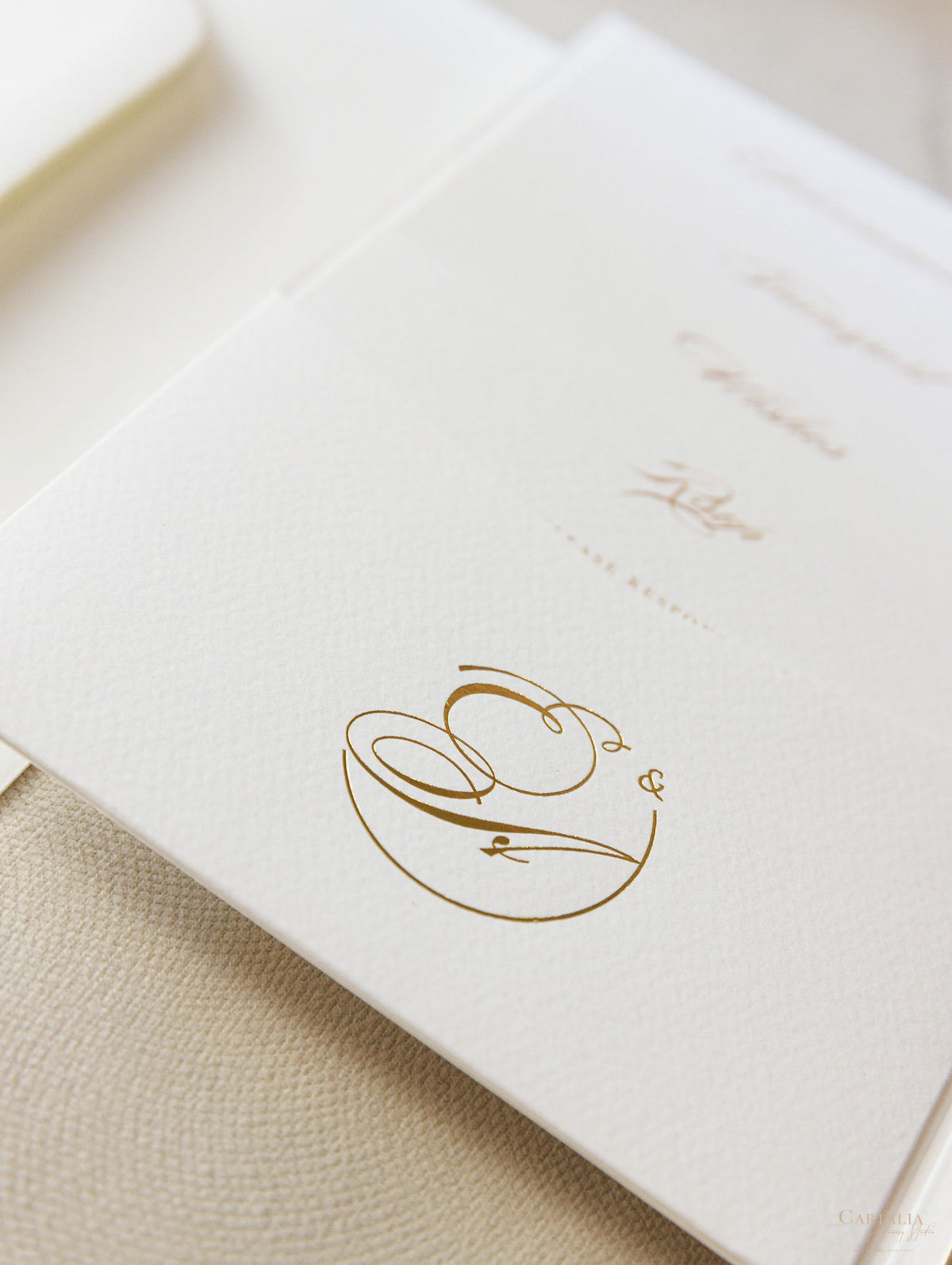 Luxury Classic Pocket fold with 4 inserts Wedding Invitation Suite with Gold Foil